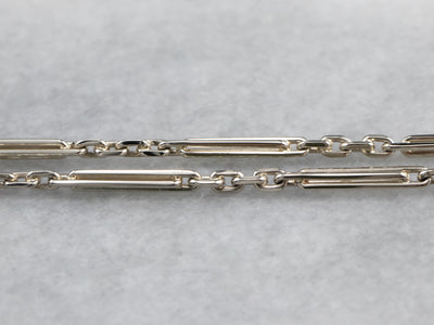 Vintage White Gold Bar Link Watch Chain
