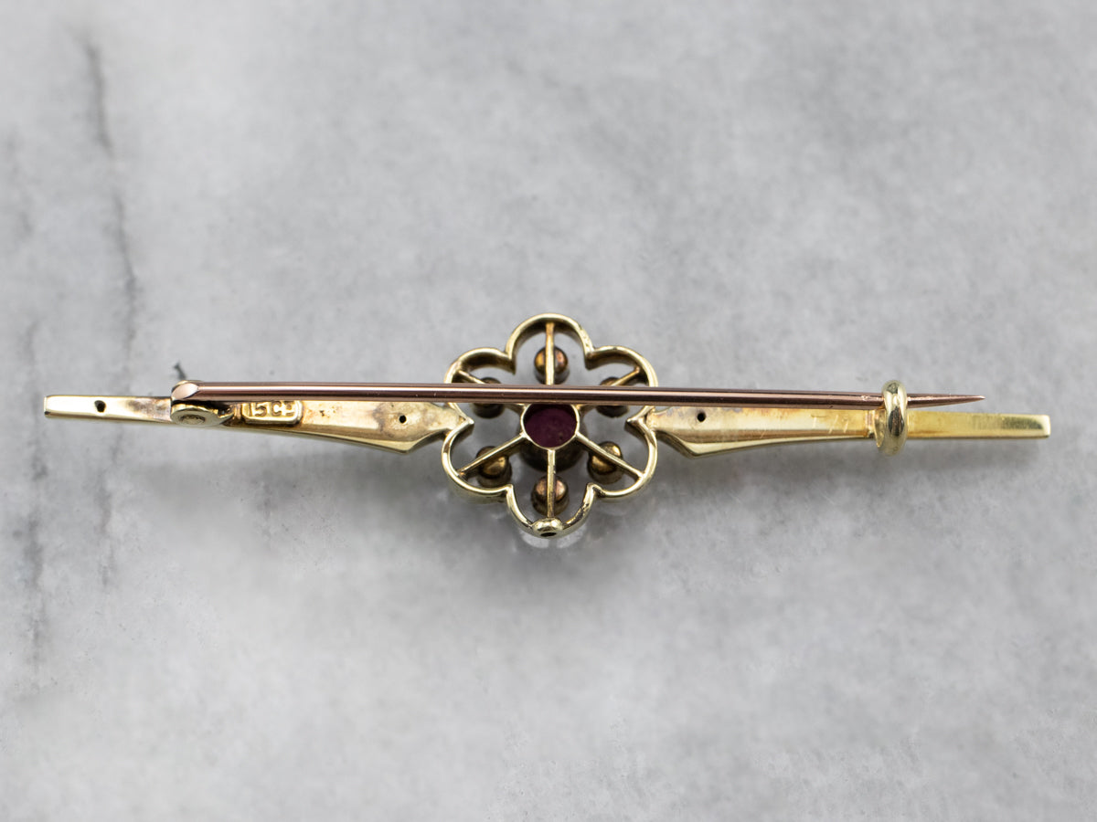 Antique Pink Sapphire Seed Pearl Brooch
