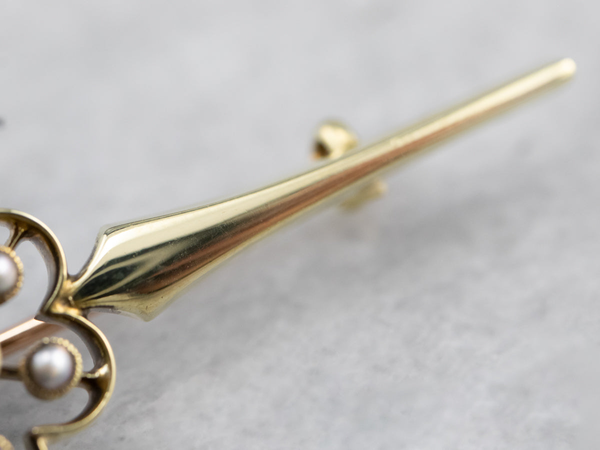 Antique Pink Sapphire Seed Pearl Brooch