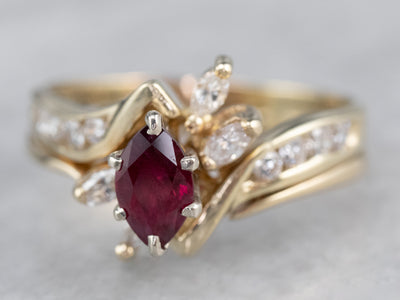 Gold Marquise Ruby and Diamond Ring