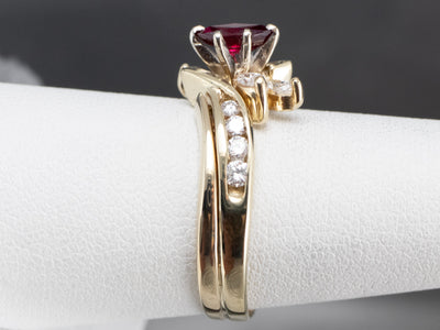 Gold Marquise Ruby and Diamond Ring