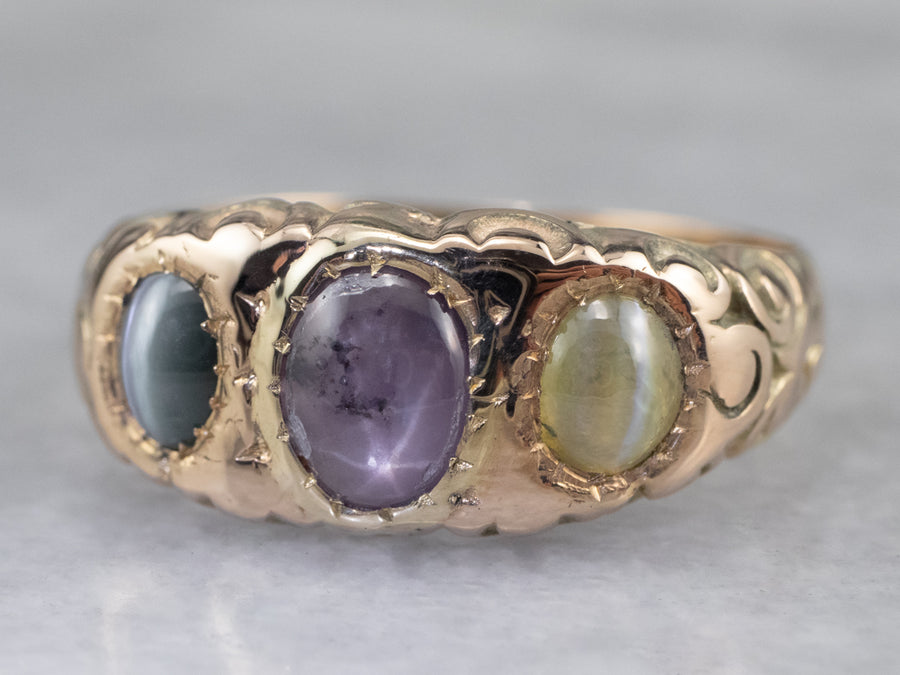 Victorian Star Sapphire Chrysoberyl and Sillimanite Ring