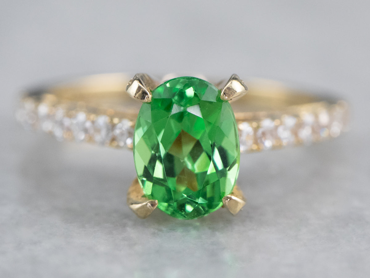 Gold Tsavorite Garnet and Diamond Ring