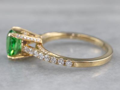 Gold Tsavorite Garnet and Diamond Ring