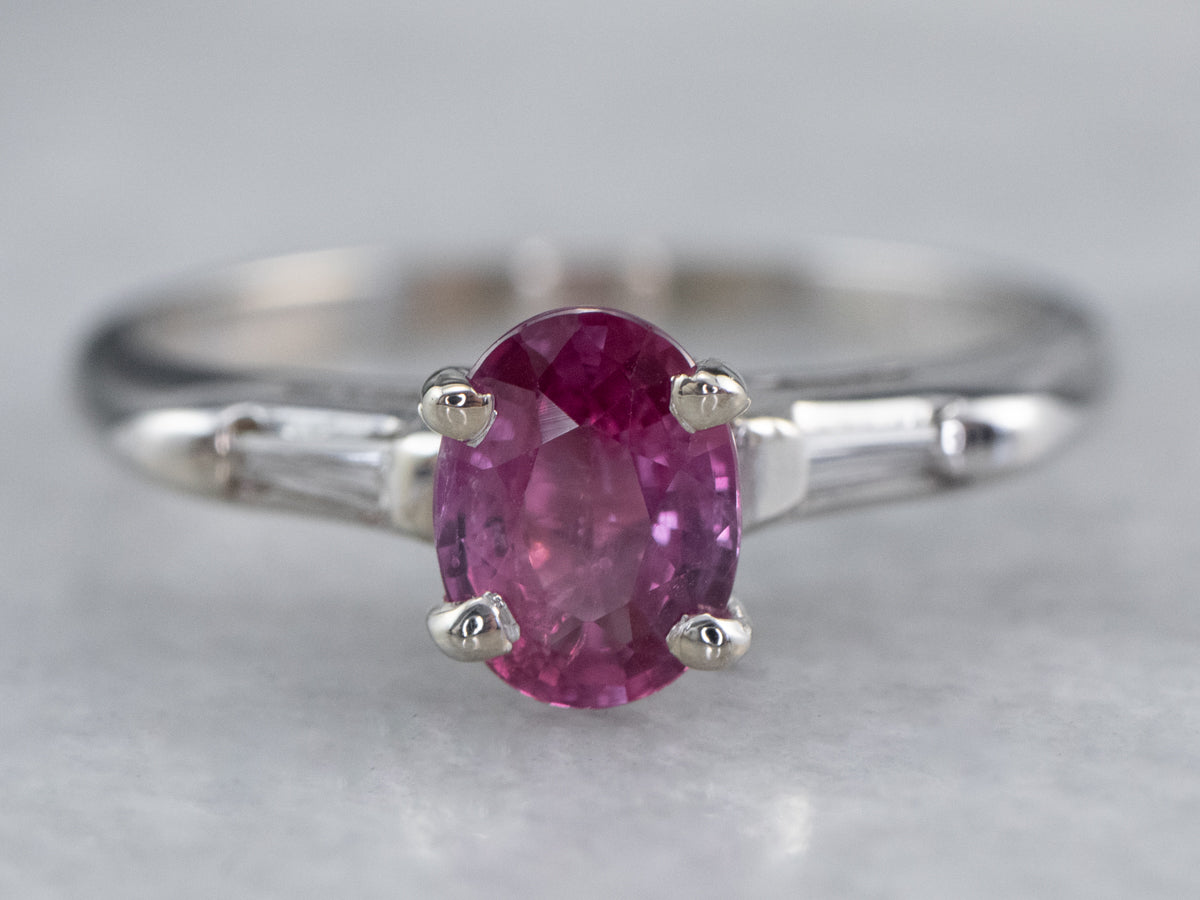White Gold Pink Sapphire and Diamond Ring