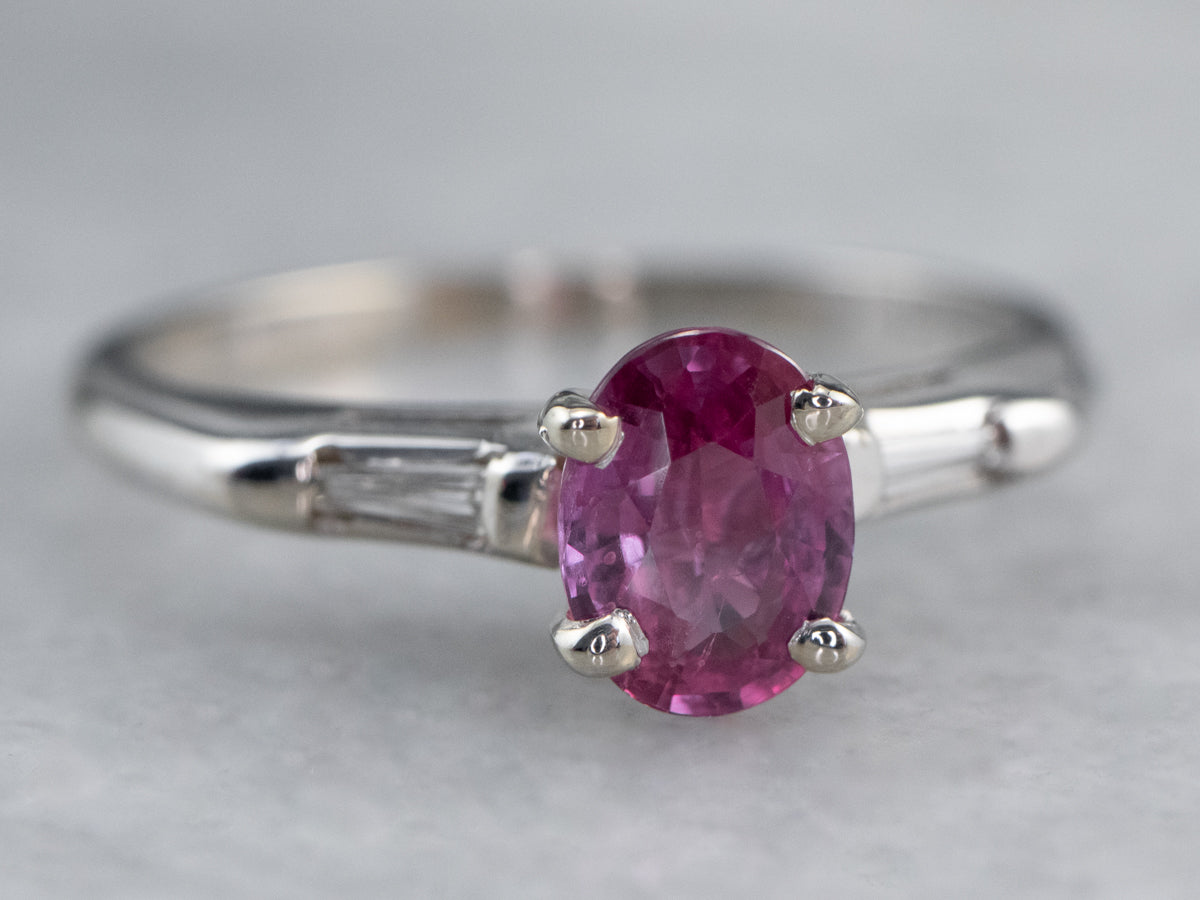 White Gold Pink Sapphire and Diamond Ring
