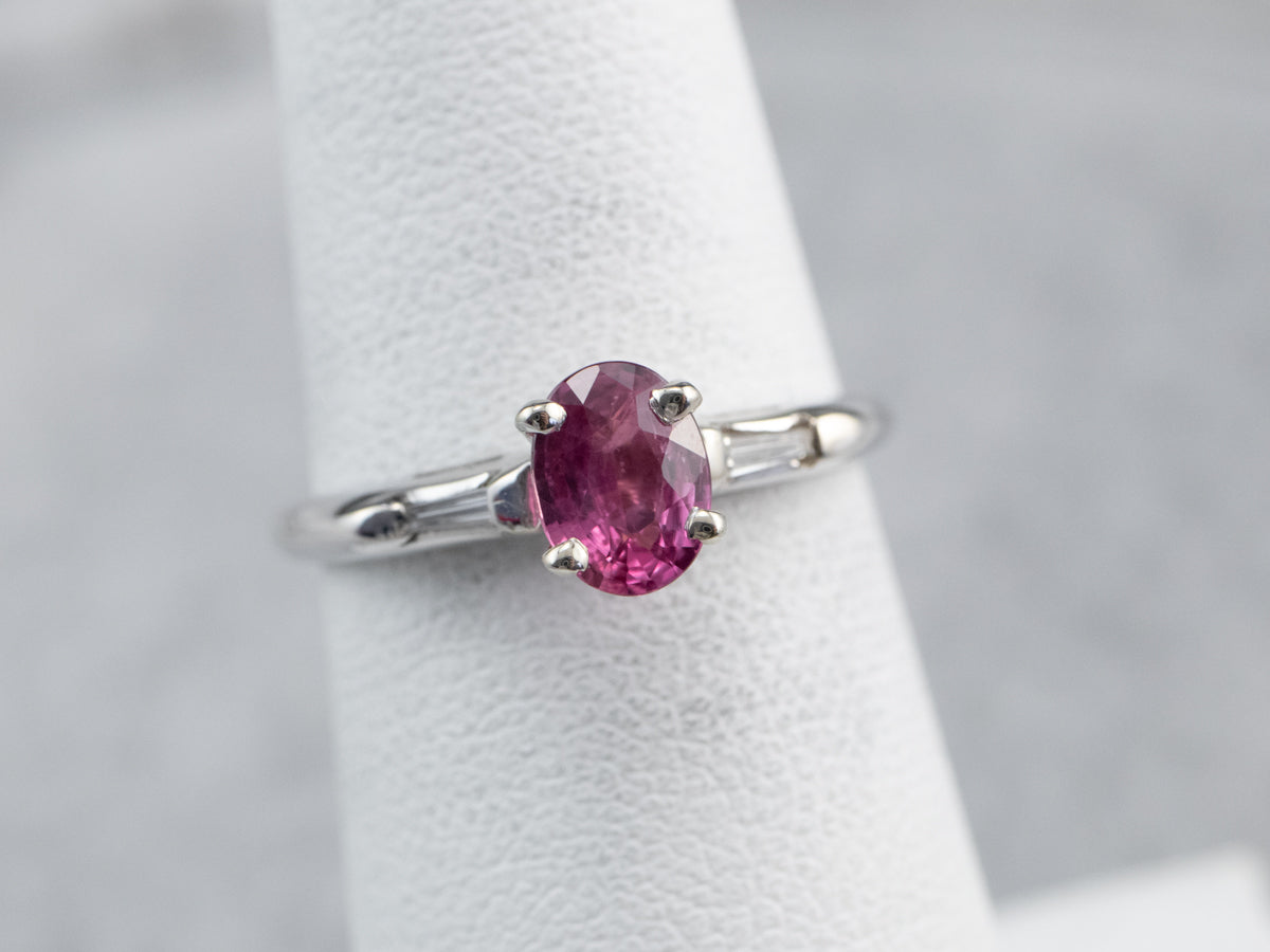 White Gold Pink Sapphire and Diamond Ring