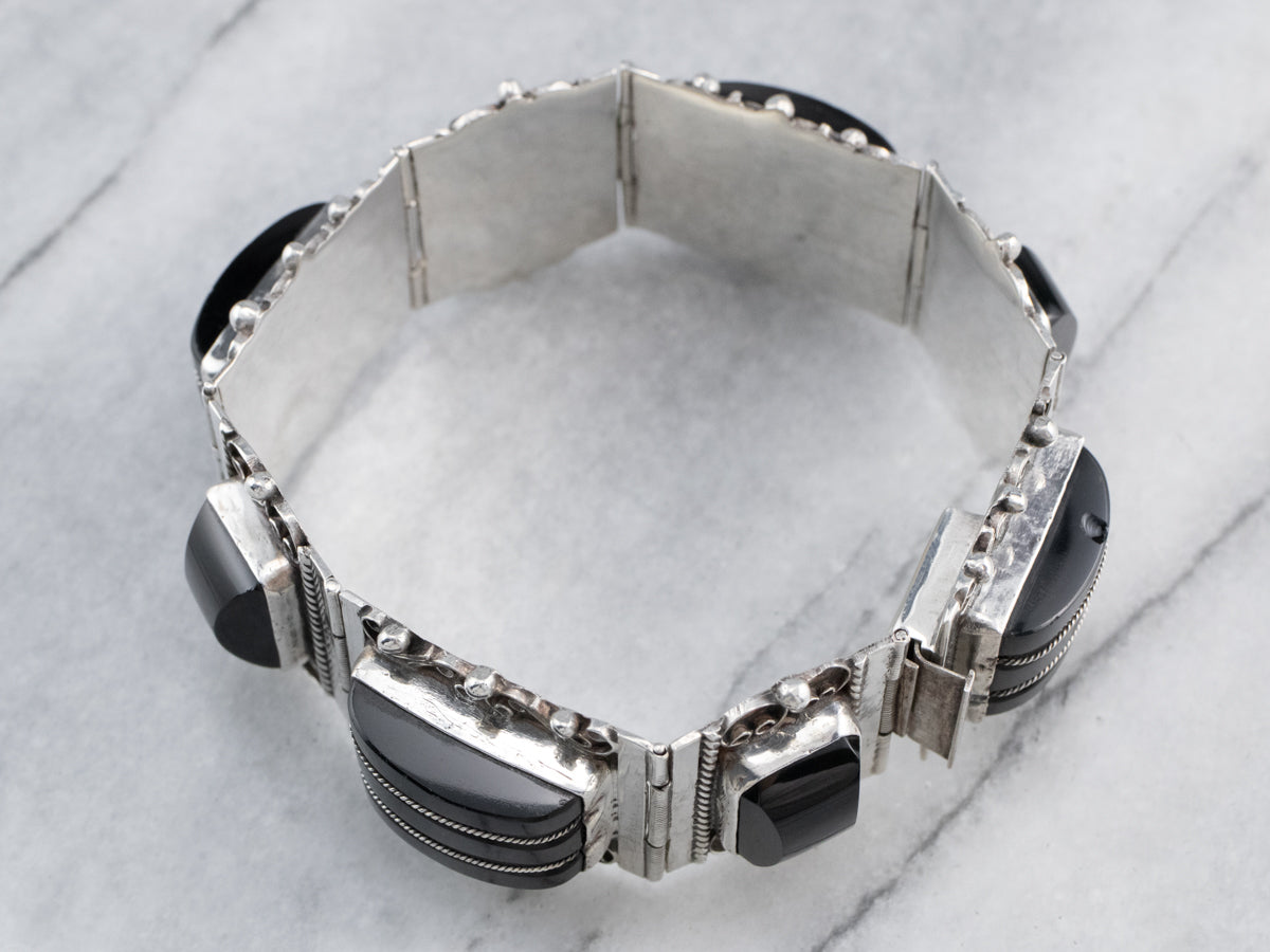 Taxco Mexican Sterling Silver Black Onyx Bracelet