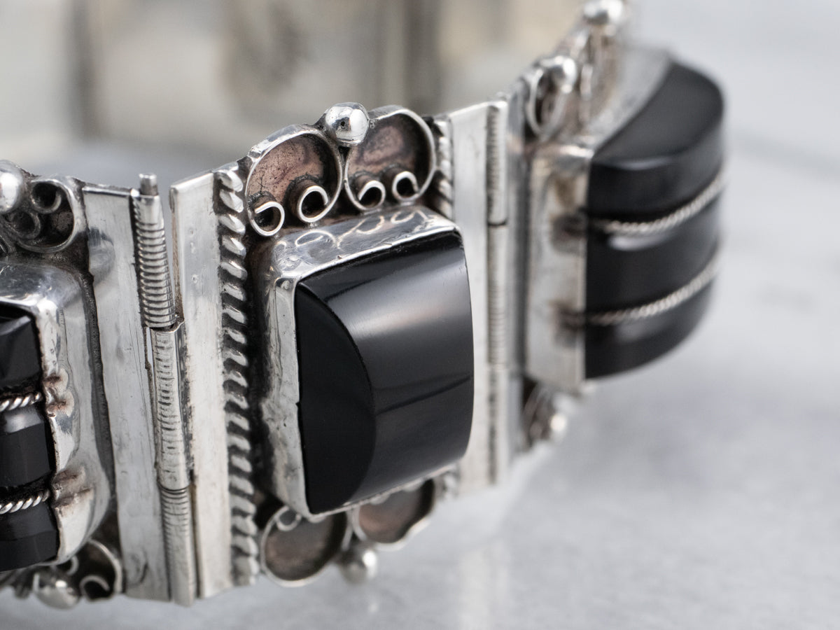 Taxco Mexican Sterling Silver Black Onyx Bracelet