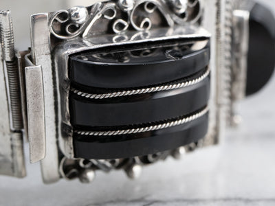 Taxco Mexican Sterling Silver Black Onyx Bracelet