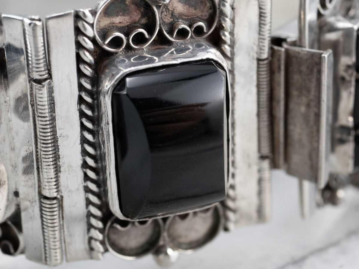 Taxco Mexican Sterling Silver Black Onyx Bracelet