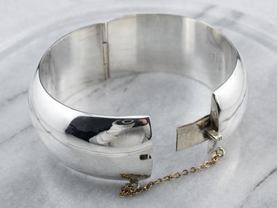 Wide Sterling Silver Hinged Bangle Bracelet