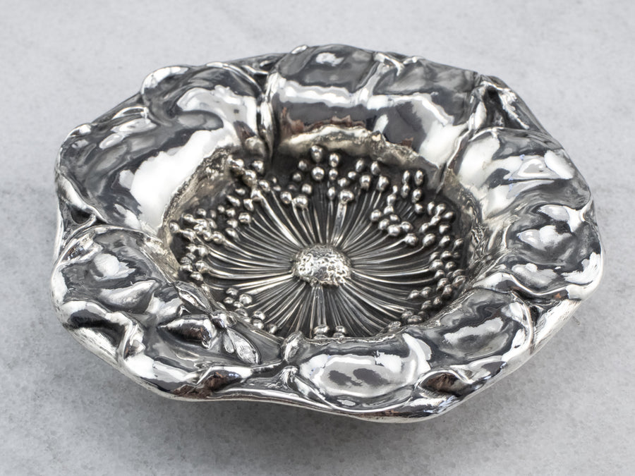 Sculptural Antique Sterling Silver Flower Dish