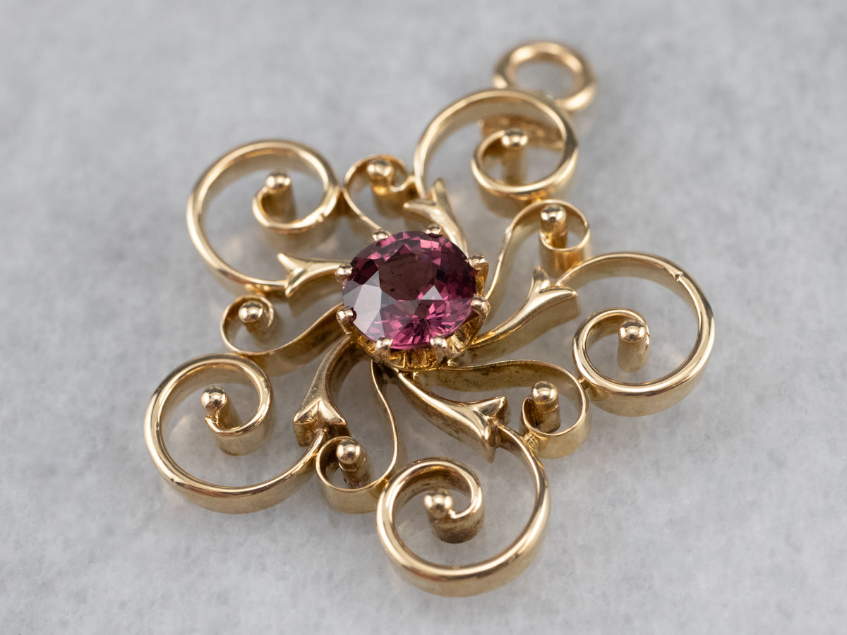 Pink Garnet Gold Filigree Pendant