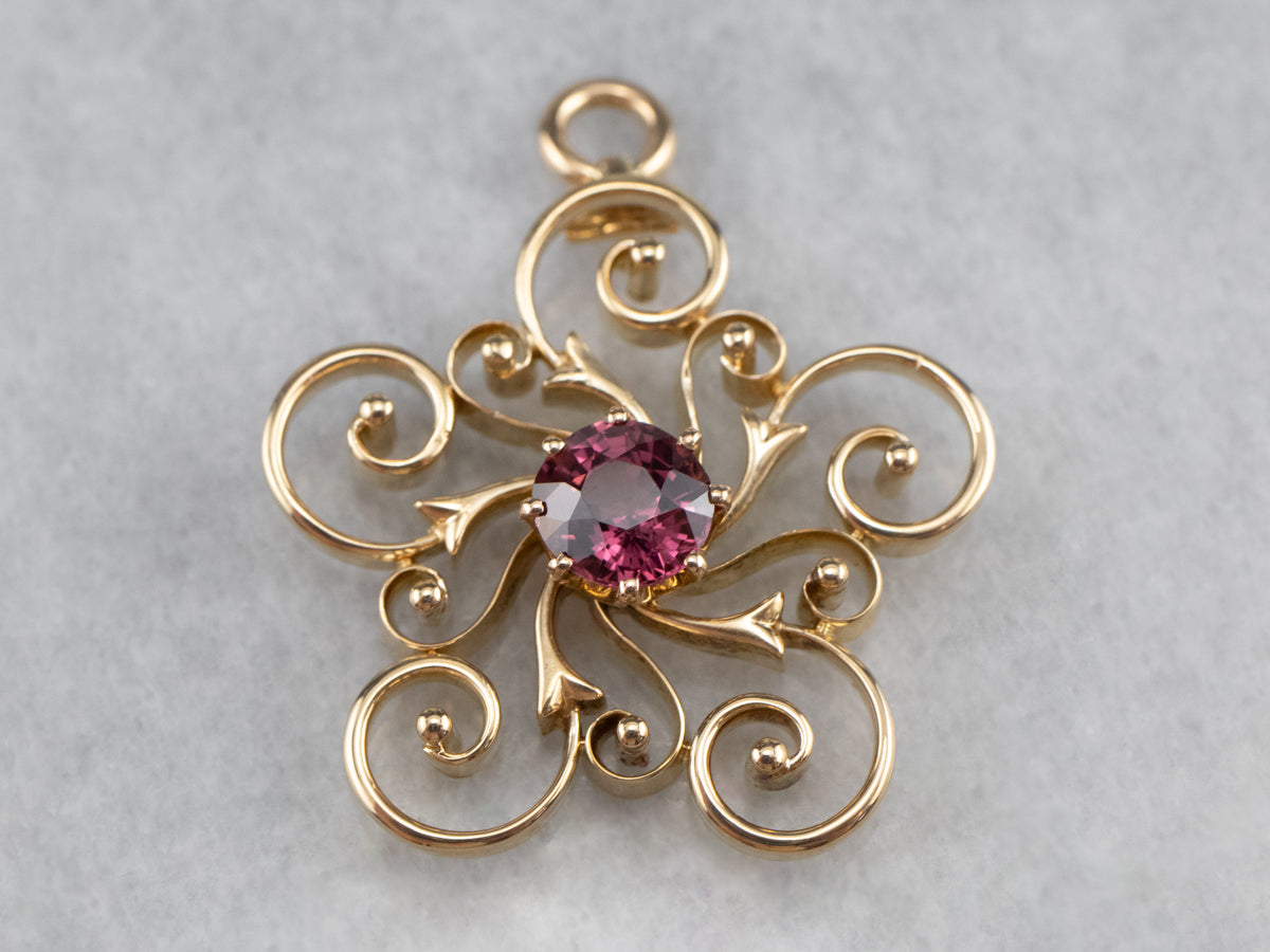 Pink Garnet Gold Filigree Pendant