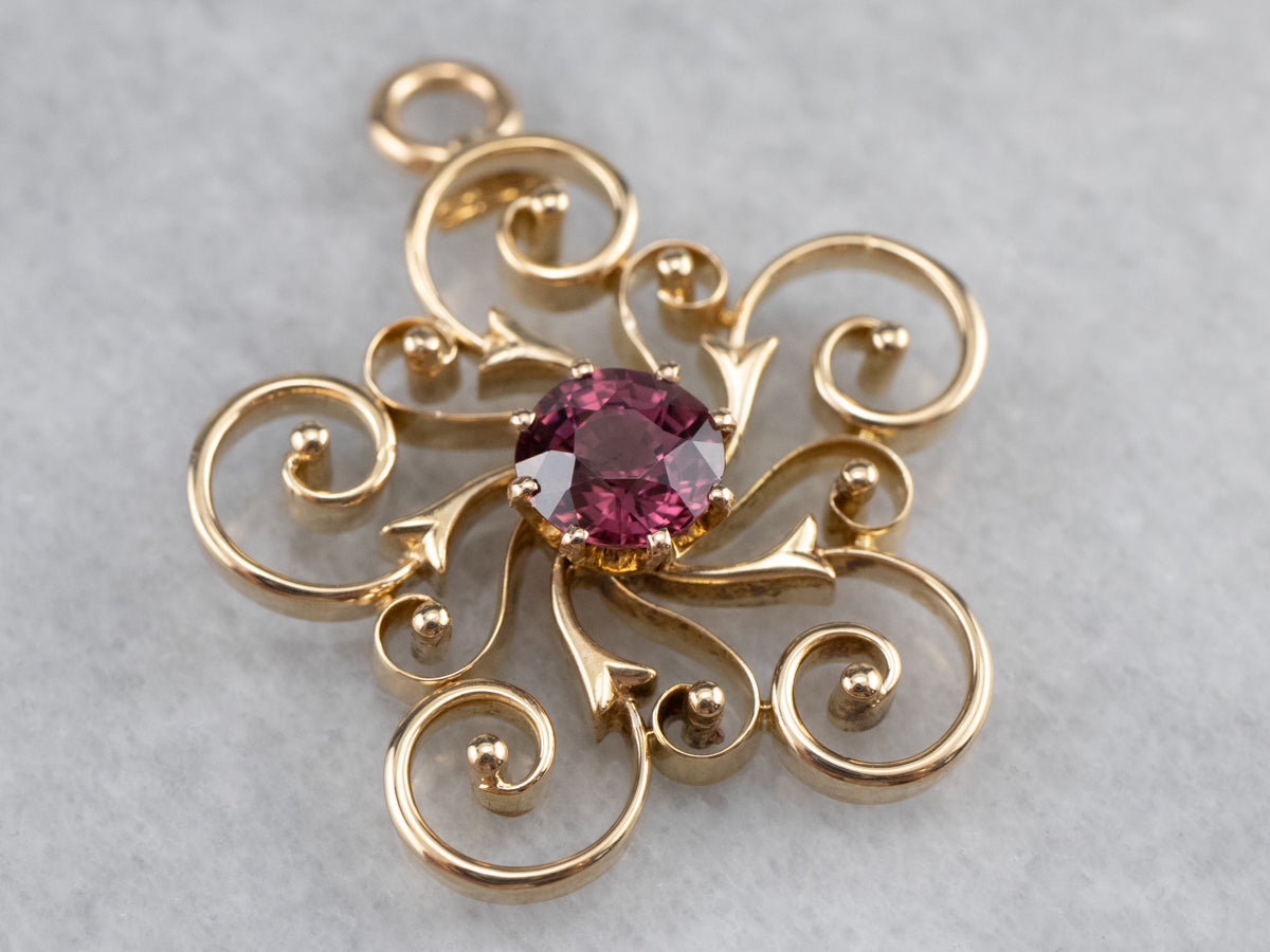 Pink Garnet Gold Filigree Pendant