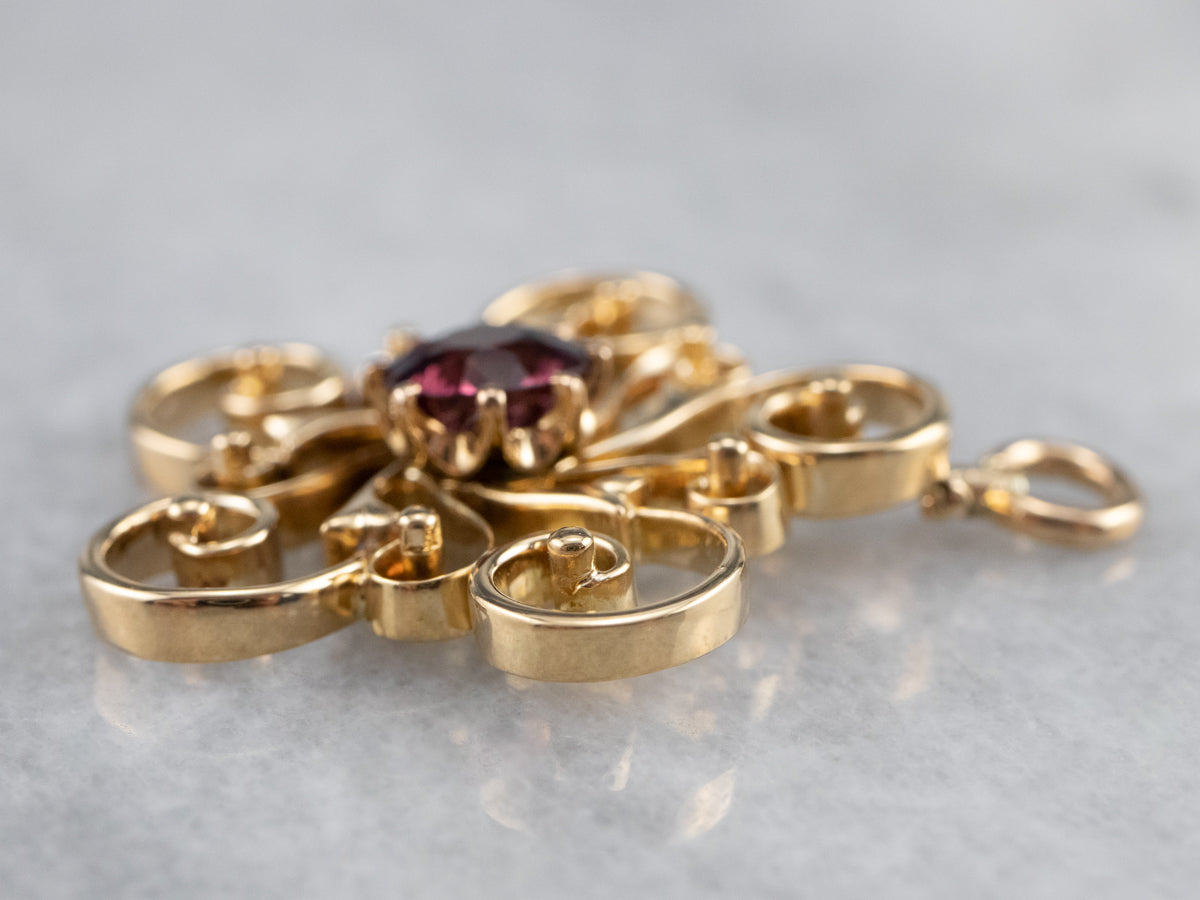 Pink Garnet Gold Filigree Pendant