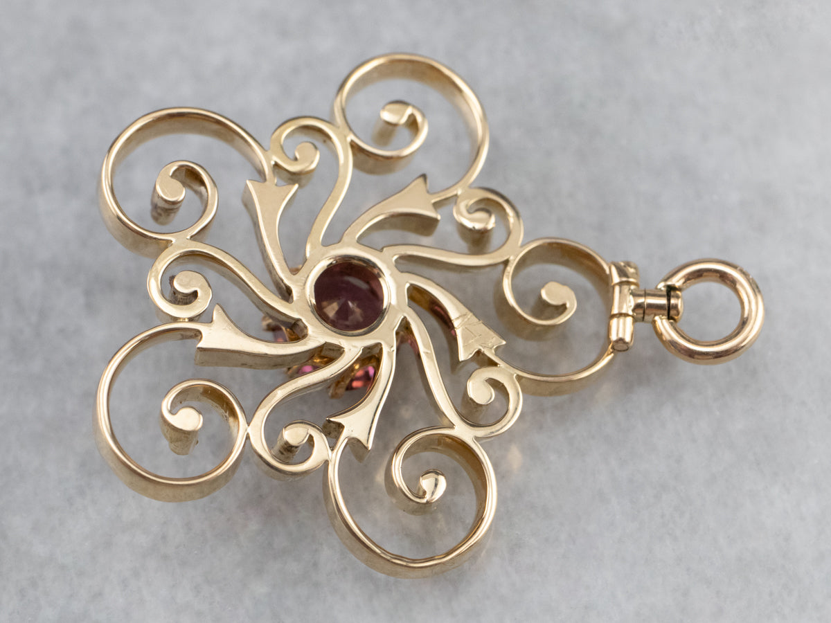 Pink Garnet Gold Filigree Pendant
