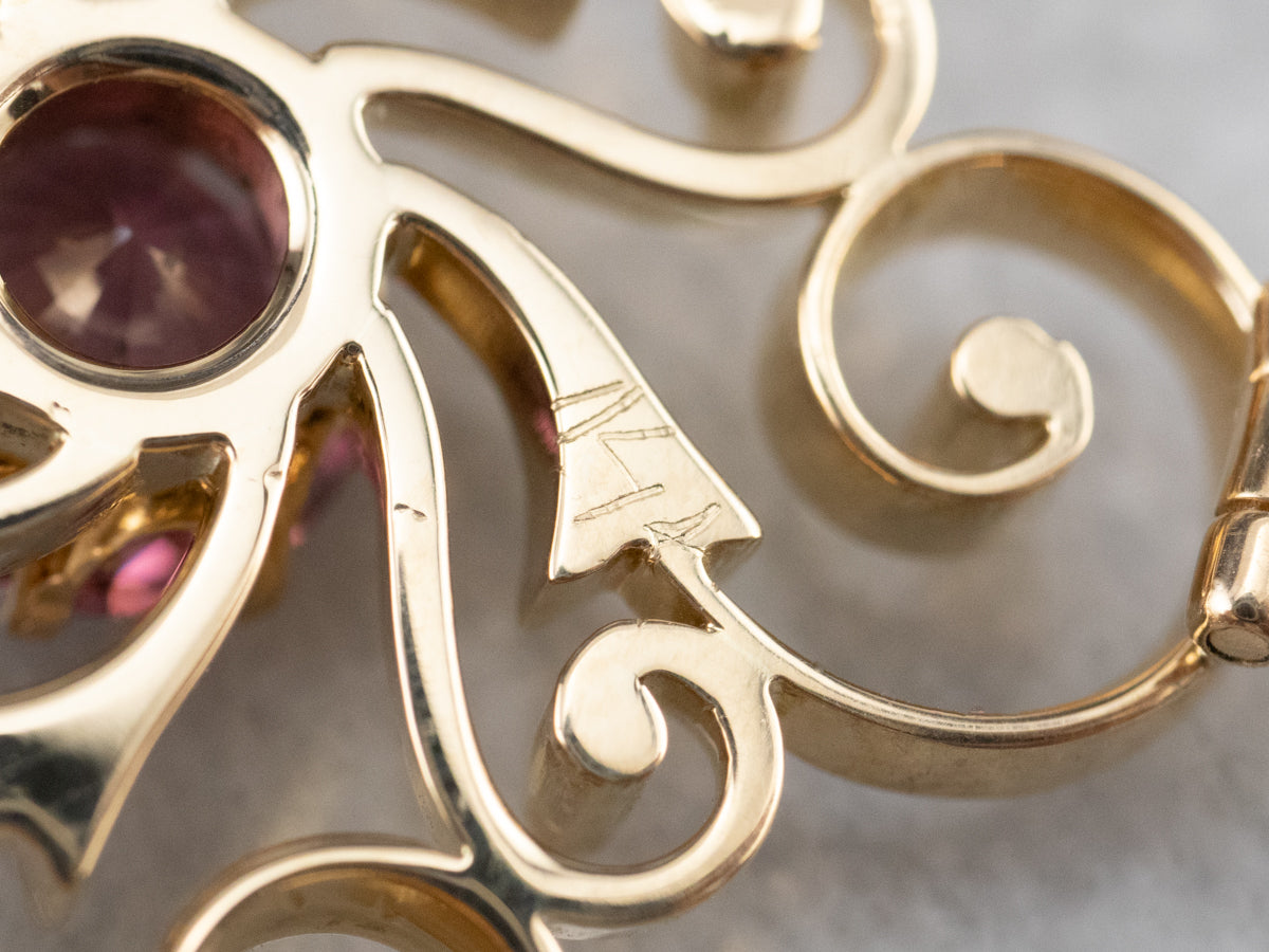 Pink Garnet Gold Filigree Pendant