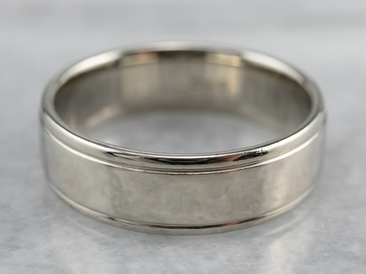 White Gold Lined Edged Wedding Band