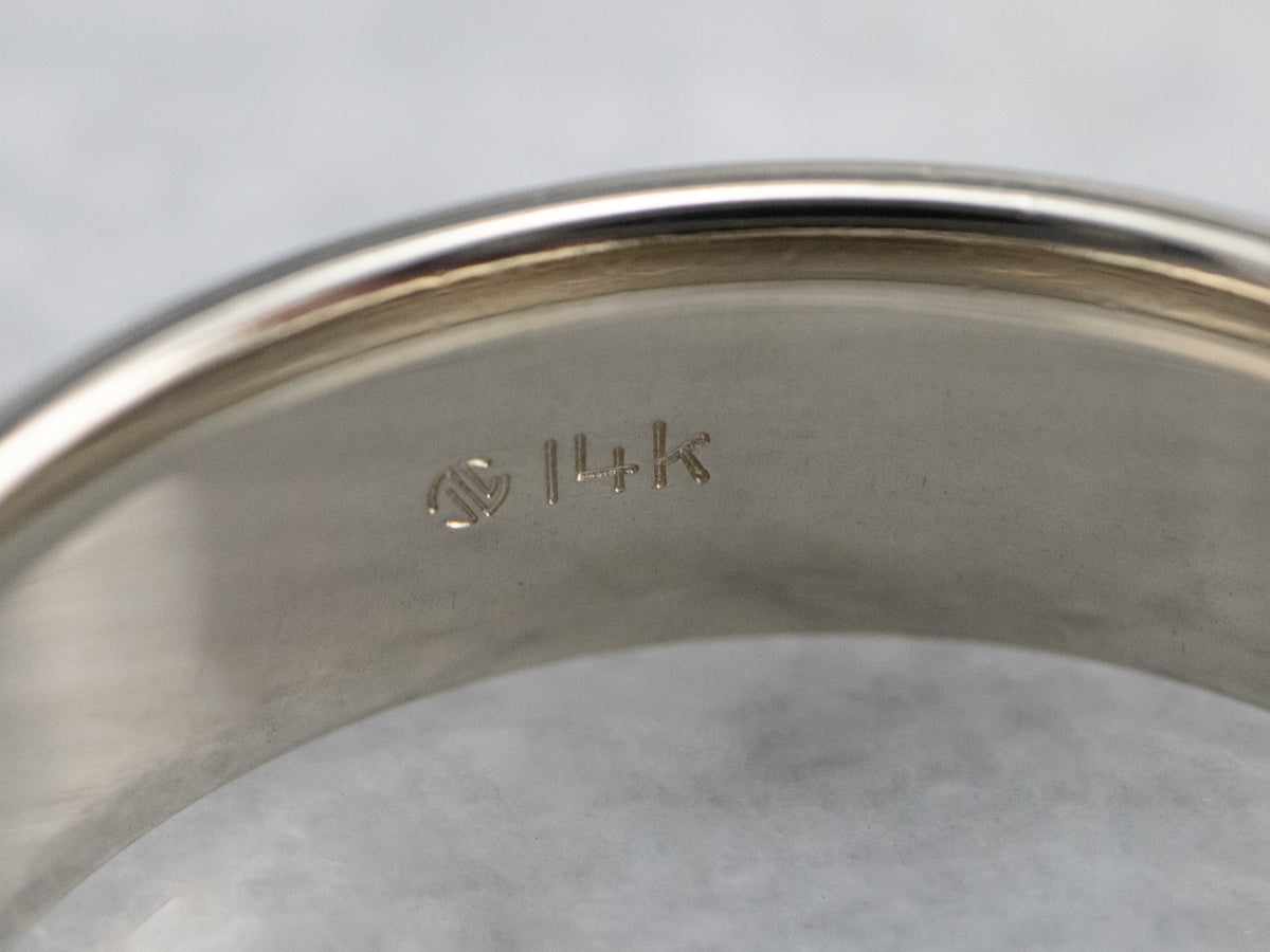 White Gold Lined Edged Wedding Band