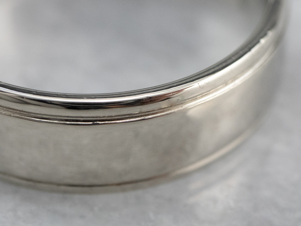 White Gold Lined Edged Wedding Band
