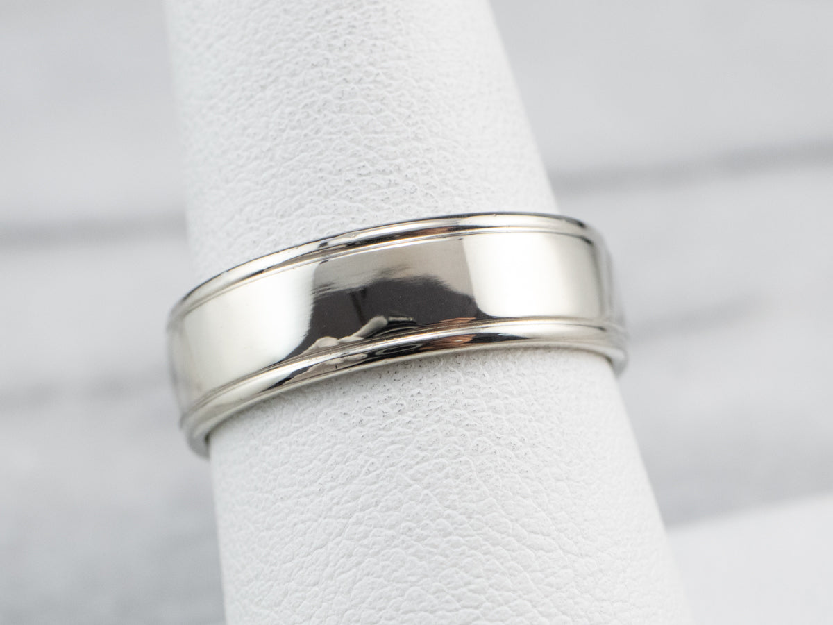 White Gold Lined Edged Wedding Band
