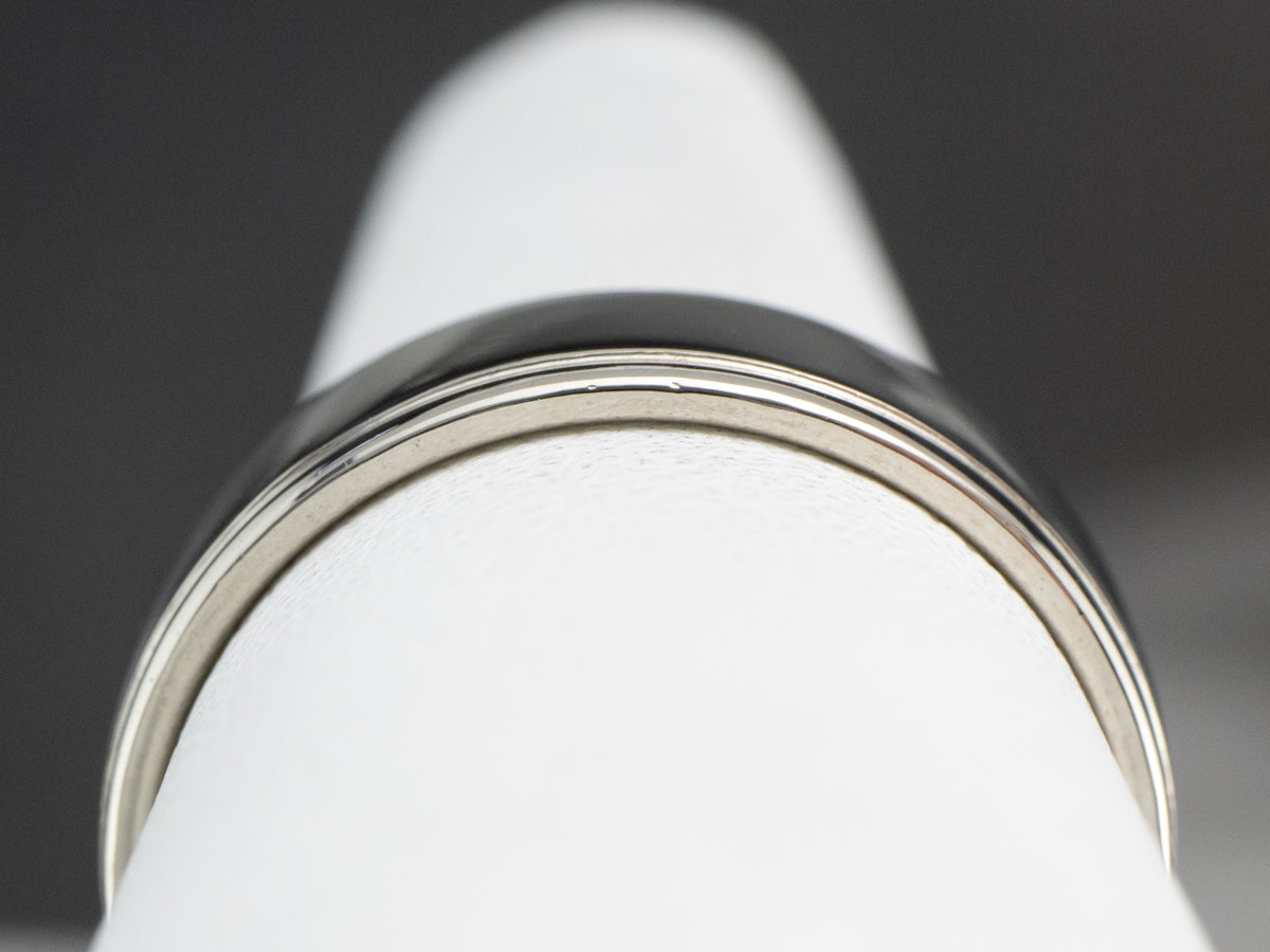 White Gold Lined Edged Wedding Band