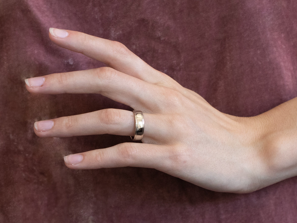 White Gold Lined Edged Wedding Band