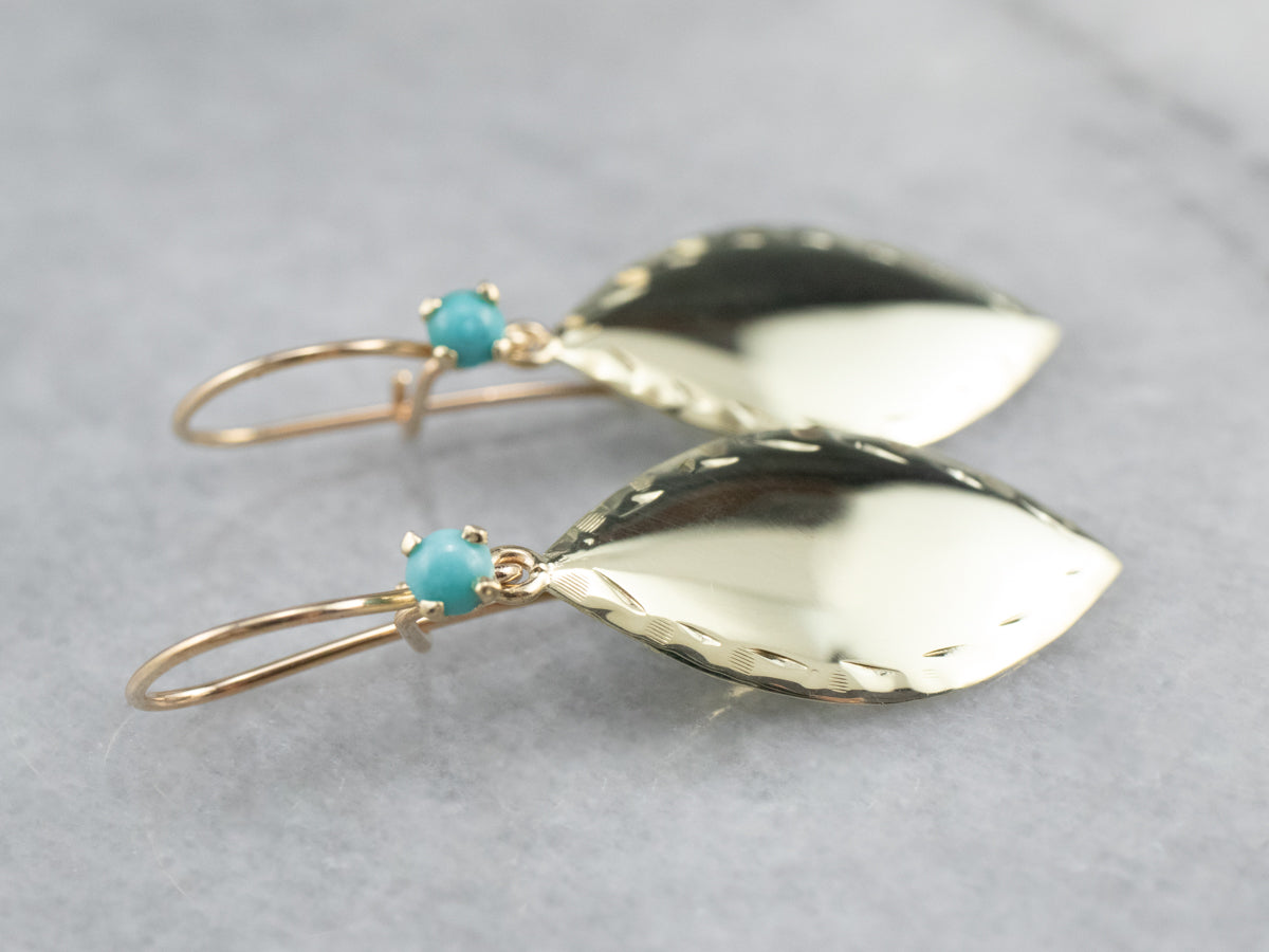 Turquoise and Gold Cufflink Drop Earrings