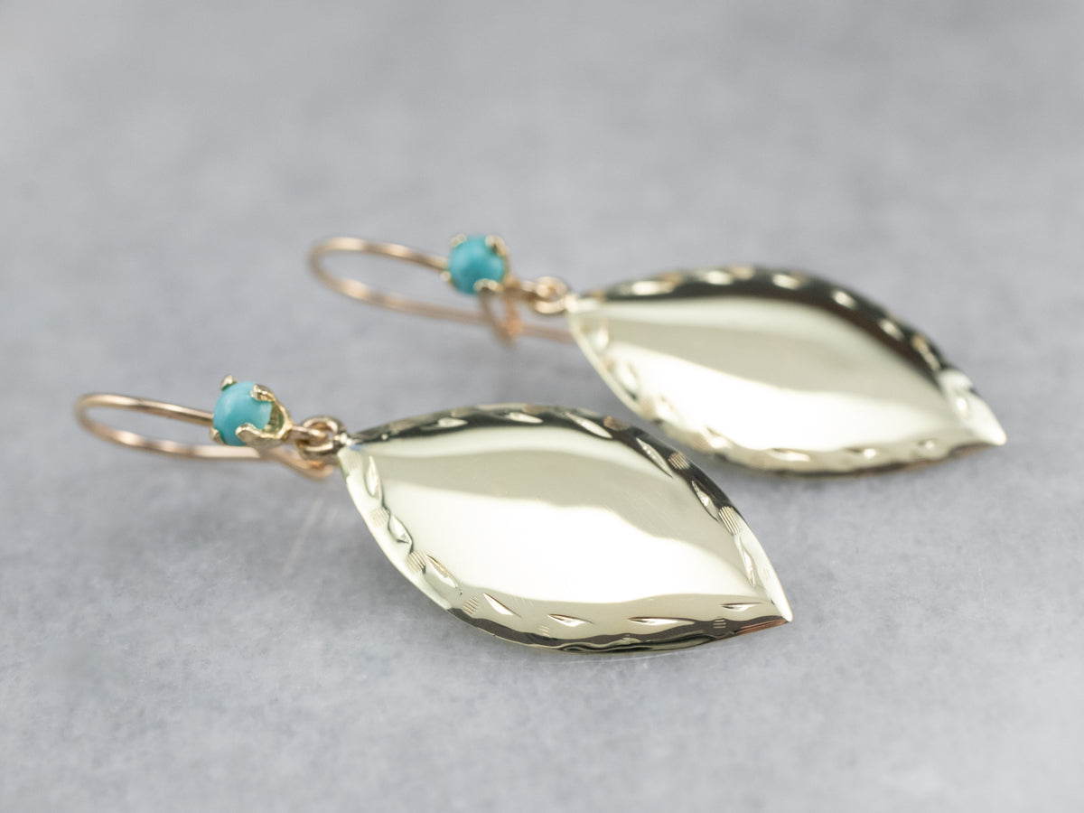 Turquoise and Gold Cufflink Drop Earrings