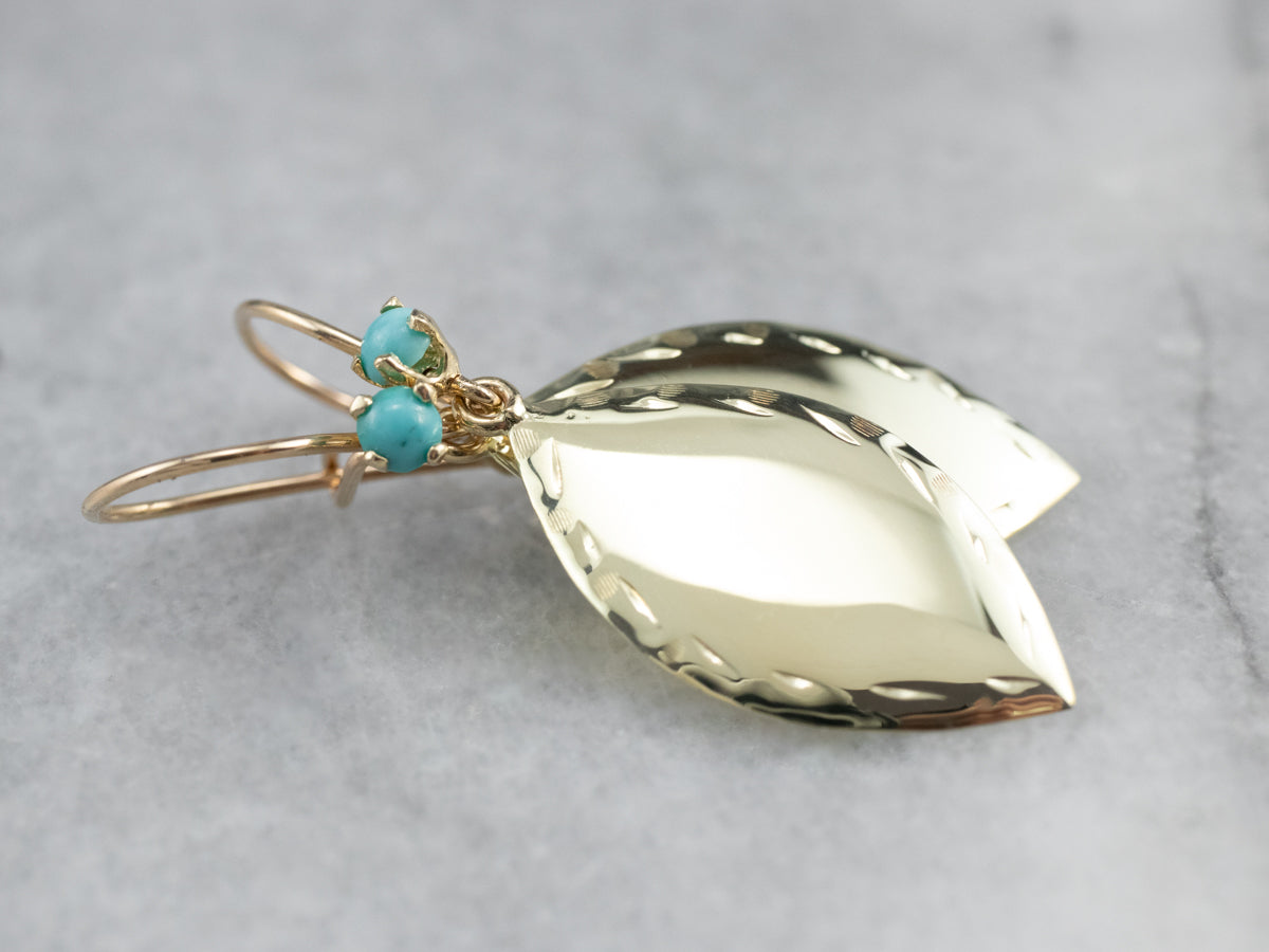 Turquoise and Gold Cufflink Drop Earrings