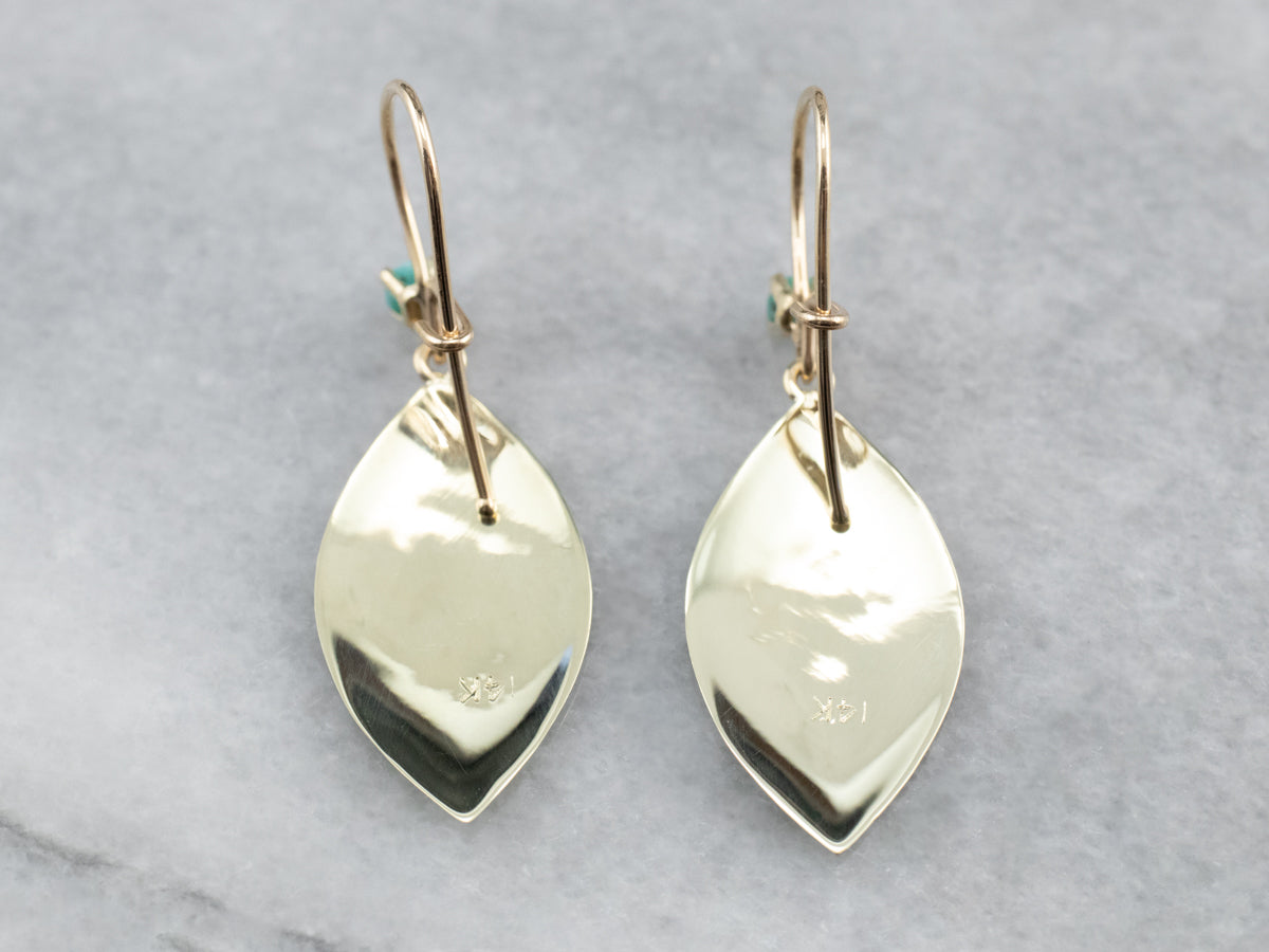 Turquoise and Gold Cufflink Drop Earrings