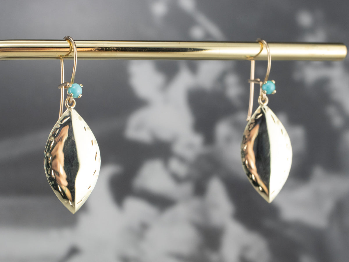 Turquoise and Gold Cufflink Drop Earrings