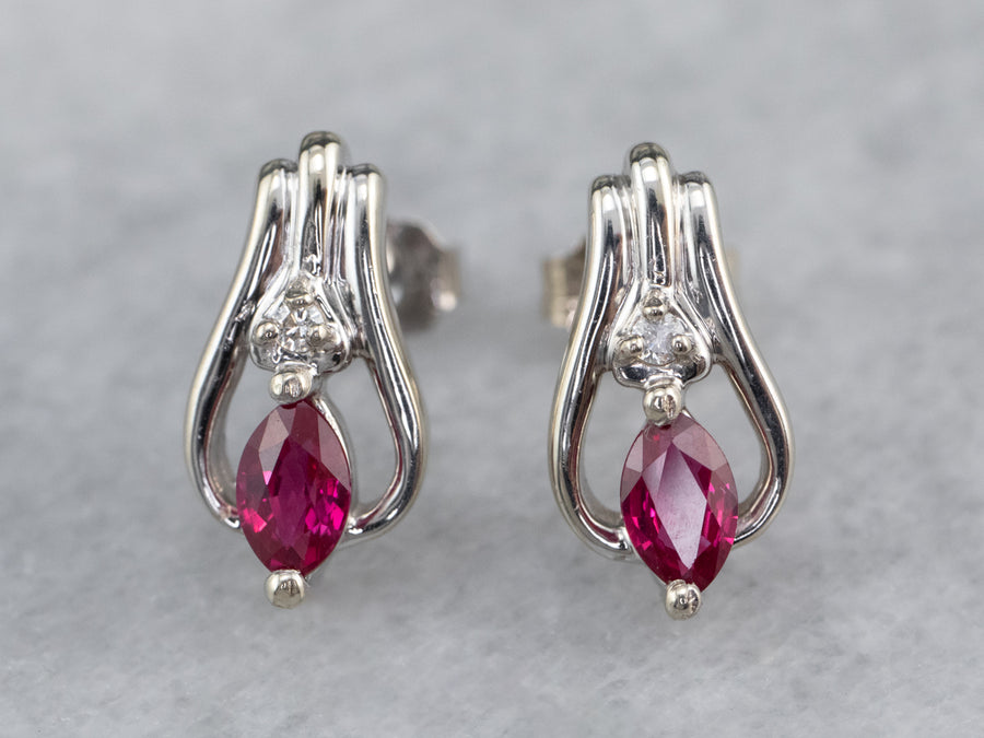 Diamond and Synthetic Ruby Stud Earrings