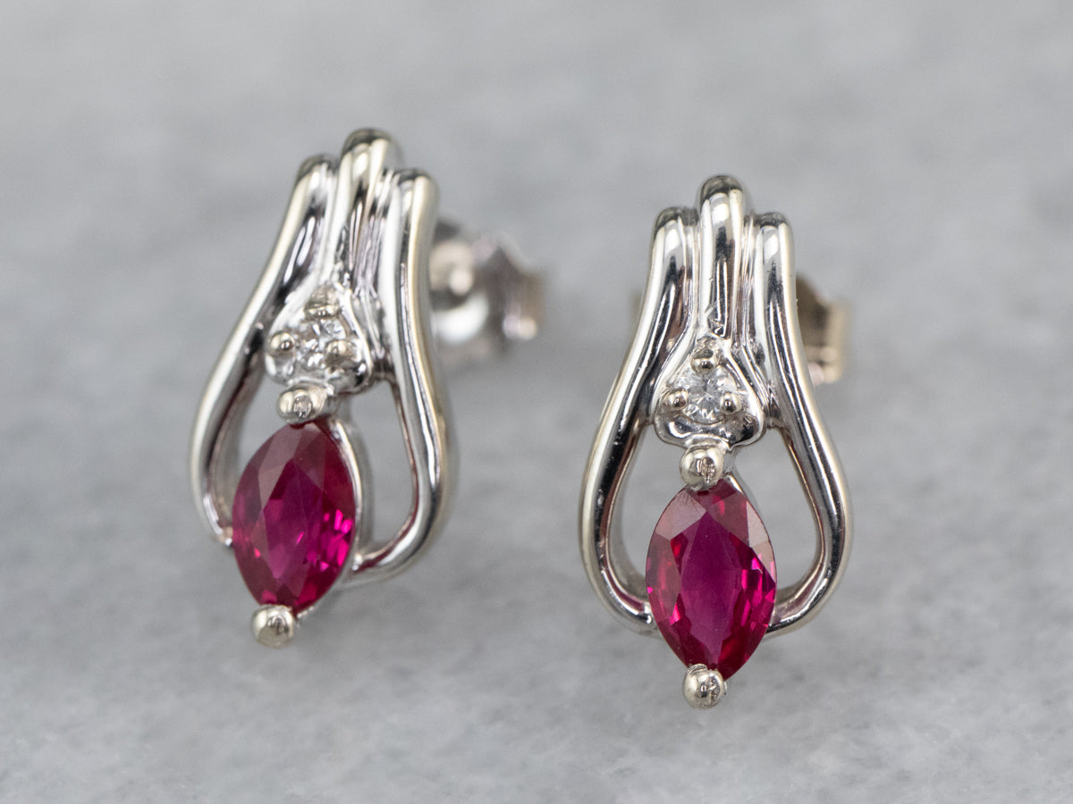 Diamond and Synthetic Ruby Stud Earrings