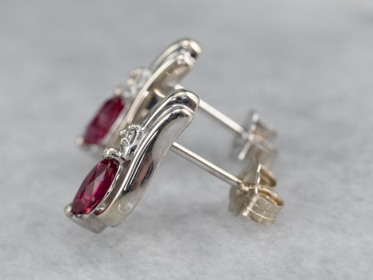 Diamond and Synthetic Ruby Stud Earrings