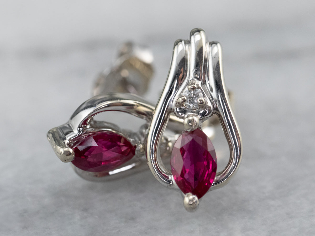 Diamond and Synthetic Ruby Stud Earrings