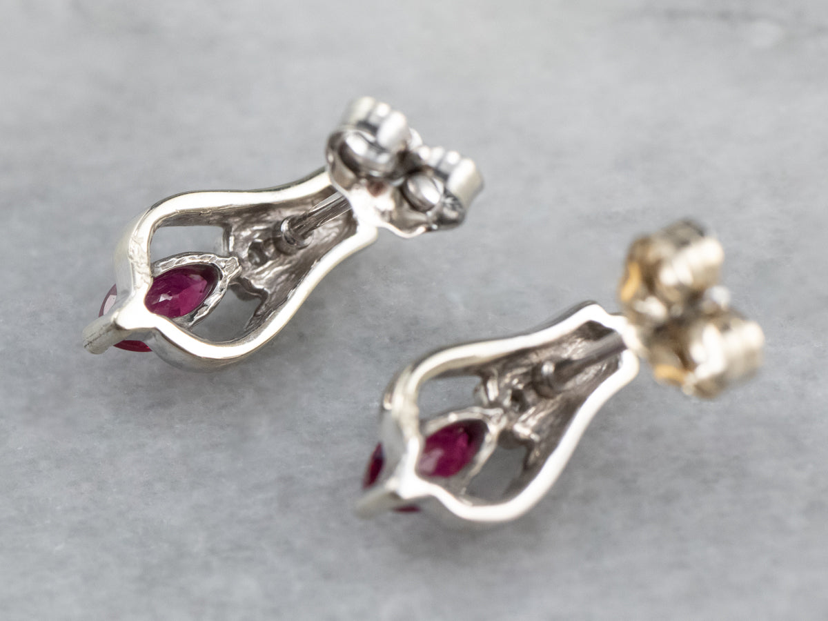 Diamond and Synthetic Ruby Stud Earrings
