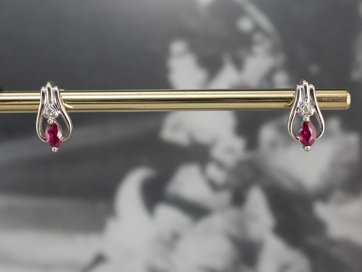 Diamond and Synthetic Ruby Stud Earrings