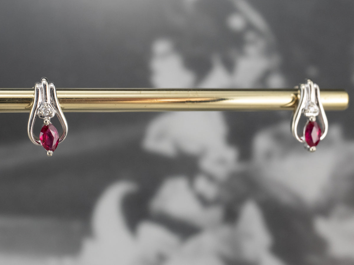 Diamond and Synthetic Ruby Stud Earrings