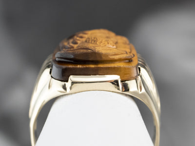 Men's 1930's Tiger's Eye Cameo Gold Ring