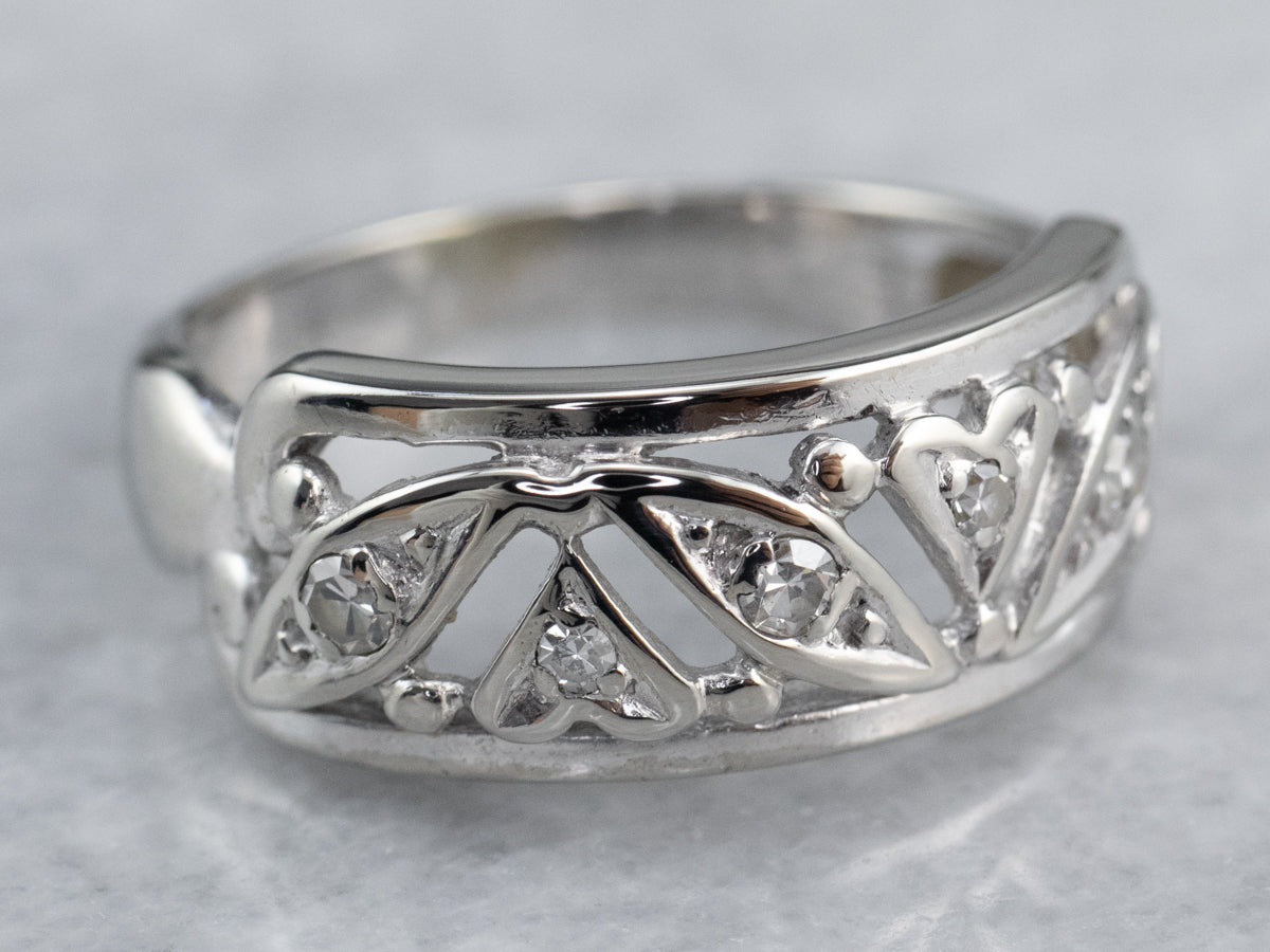 Diamond Hearts White Gold Band
