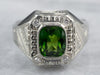 Green Tourmaline Diamond White Gold Statement Ring