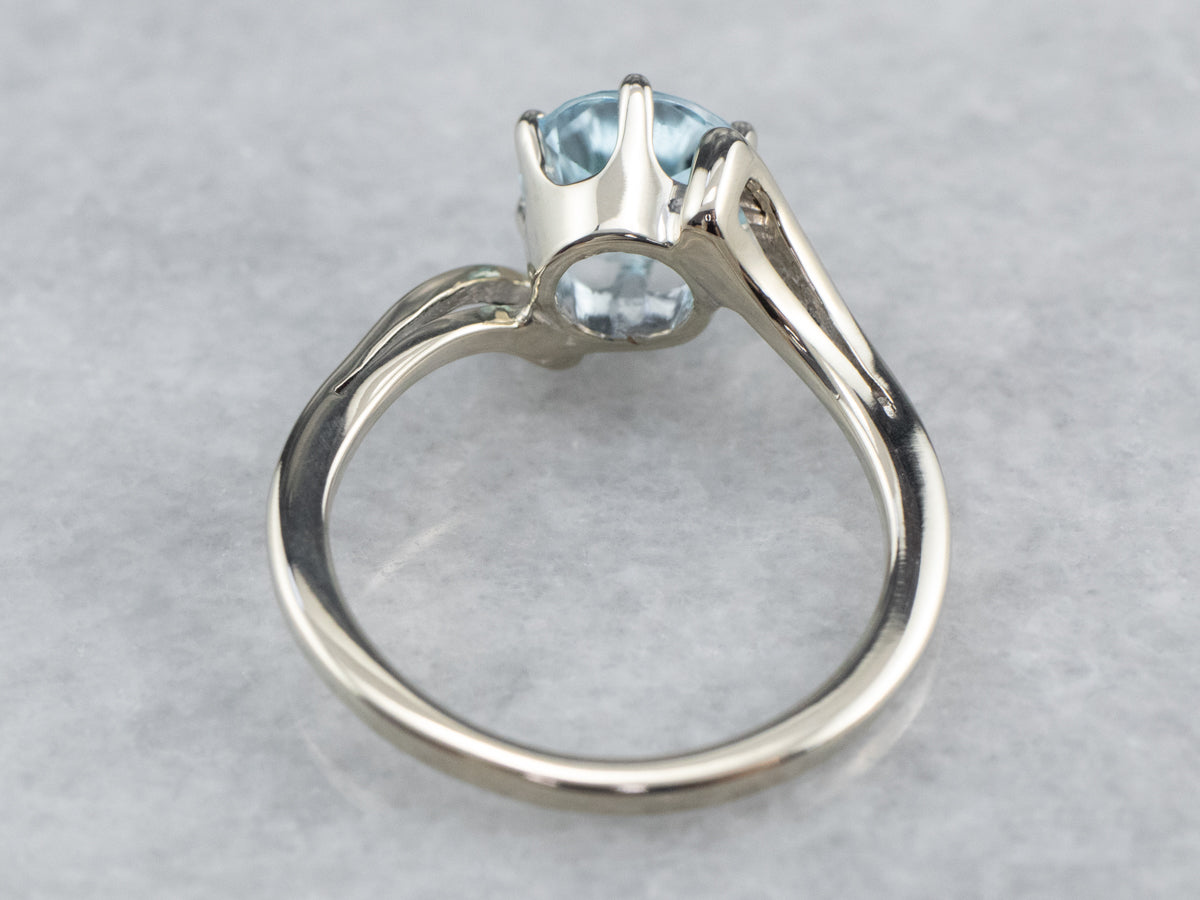 Blue Topaz White Gold Bypass Style Solitaire Ring