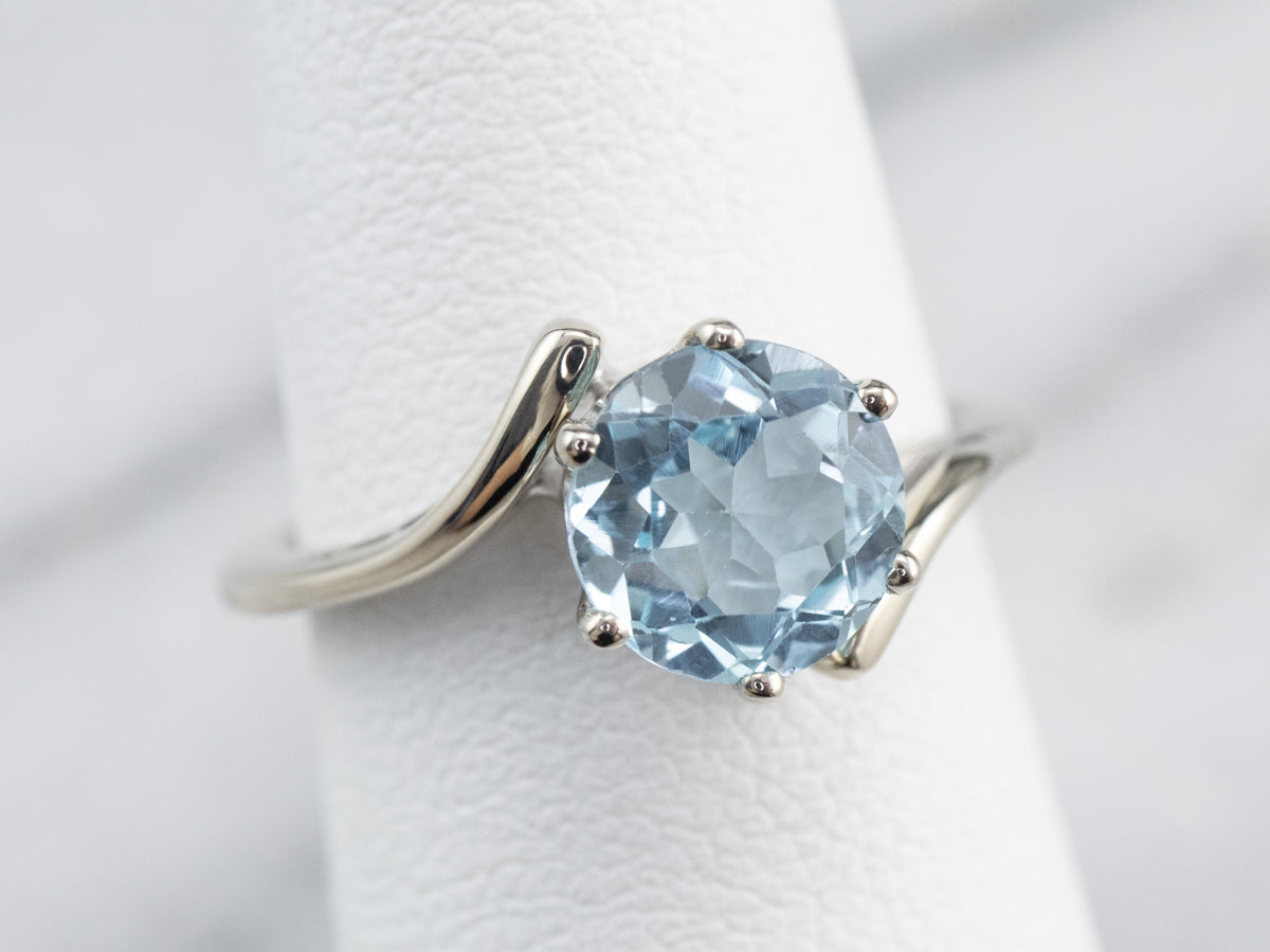 Blue Topaz White Gold Bypass Style Solitaire Ring