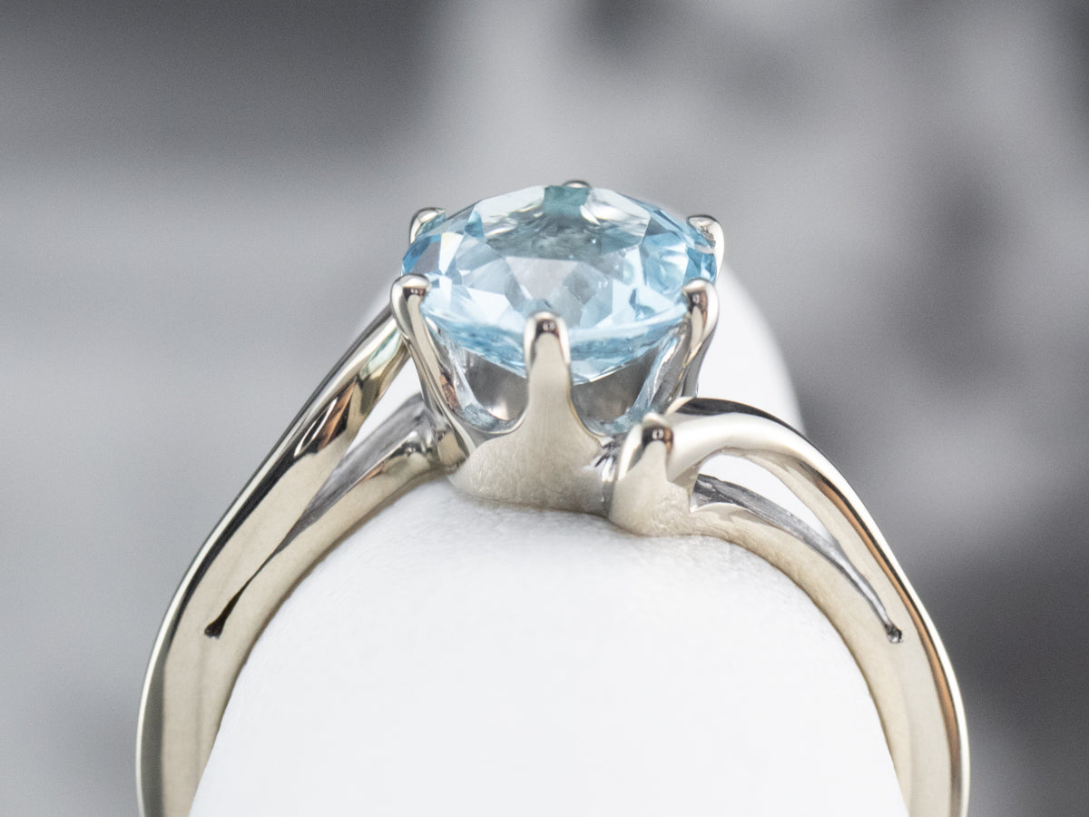 Blue Topaz White Gold Bypass Style Solitaire Ring