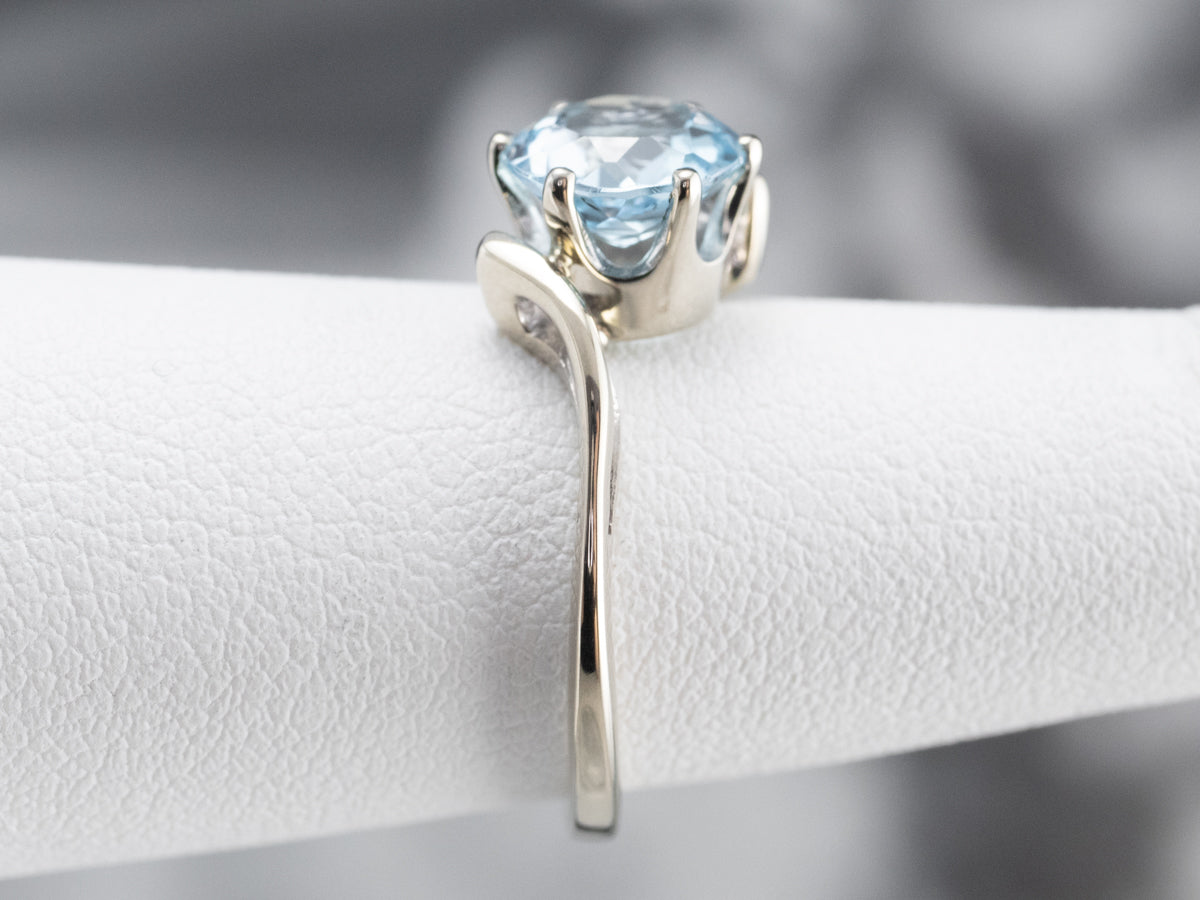 Blue Topaz White Gold Bypass Style Solitaire Ring