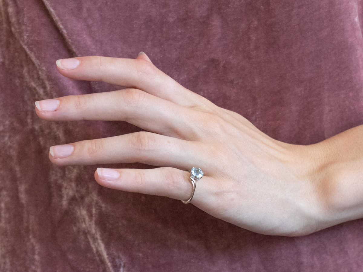 Blue Topaz White Gold Bypass Style Solitaire Ring