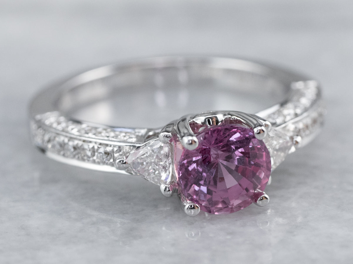 Modern Pink Sapphire Diamond White Gold Engagement Ring